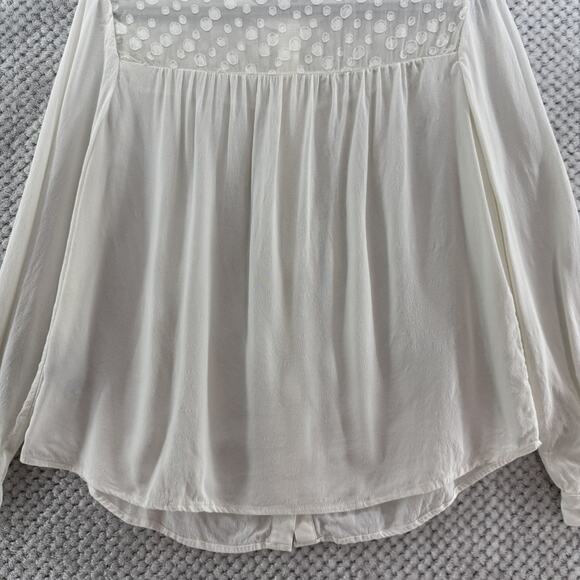 Boden Top Womens US10R Ivory Viscose Sheer Shoulders Long Sleeves Button Front - Picture 11 of 16